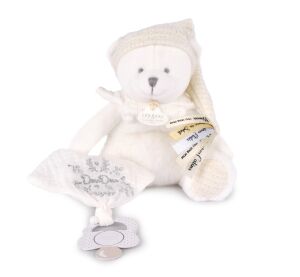 Doudou Gift set Teddy bear with pacifier holder and blanket beige 20 cm